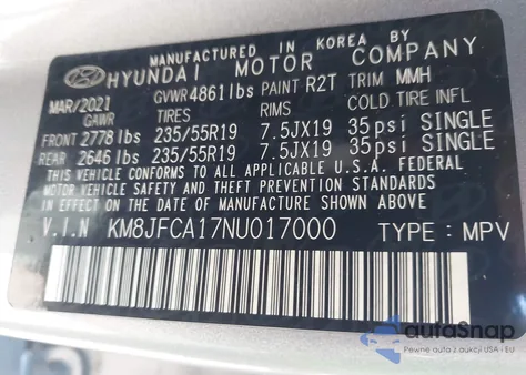 2022 Hyundai Tucson Hybrid Sel Convenience из США, поврежденный, VIN KM8JFCA17NU017000